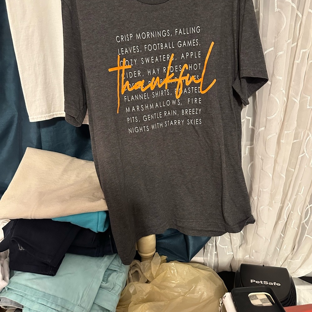 Bella Canvas Gray Thankful Tee with Orange Print - Picture 3 of 4